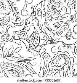 Seamless mehndi vector pattern. Hand-made illustration. Black and white binary pattern, monochrome doodle texture.