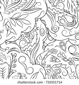 Seamless mehndi vector pattern. Hand-made illustration. Black and white binary pattern, monochrome doodle texture.