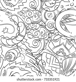 Seamless mehndi vector pattern. Hand-made illustration. Black and white binary pattern, monochrome doodle texture.