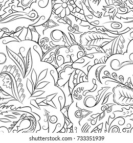 Seamless mehndi vector pattern. Hand-made illustration. Black and white binary pattern, monochrome doodle texture.