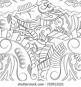 Seamless mehndi vector pattern. Hand-made illustration. Black and white binary pattern, monochrome doodle texture.