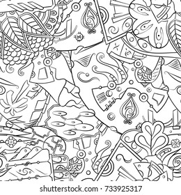 Seamless mehndi vector pattern. Hand-made illustration. Black and white binary pattern, monochrome doodle texture.