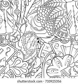 Seamless mehndi vector pattern. Hand-made illustration. Black and white binary pattern, monochrome doodle texture.