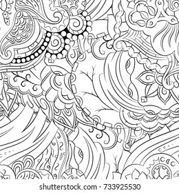 Seamless mehndi vector pattern. Hand-made illustration. Black and white binary pattern, monochrome doodle texture.