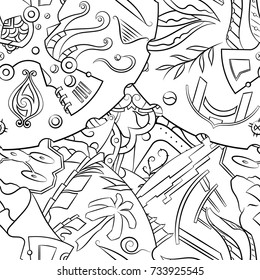 Seamless mehndi vector pattern. Hand-made illustration. Black and white binary pattern, monochrome doodle texture.