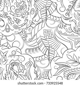 Seamless mehndi vector pattern. Hand-made illustration. Black and white binary pattern, monochrome doodle texture.