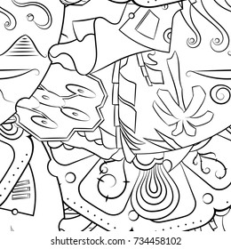 Seamless mehndi vector pattern. Hand-made illustration. Black and white binary pattern, monochrome doodle texture.