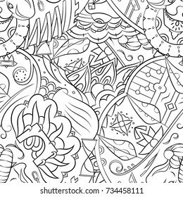 Seamless mehndi vector pattern. Hand-made illustration. Black and white binary pattern, monochrome doodle texture.