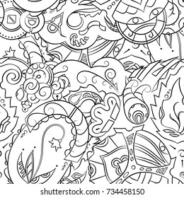 Seamless mehndi vector pattern. Hand-made illustration. Black and white binary pattern, monochrome doodle texture.
