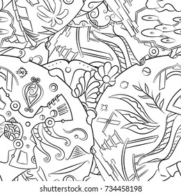 Seamless mehndi vector pattern. Hand-made illustration. Black and white binary pattern, monochrome doodle texture.