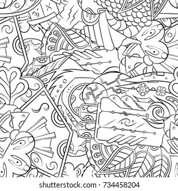Seamless mehndi vector pattern. Hand-made illustration. Black and white binary pattern, monochrome doodle texture.