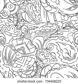 Seamless mehndi vector pattern. Hand-made illustration. Black and white binary pattern, monochrome doodle texture.