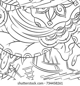 Seamless mehndi vector pattern. Hand-made illustration. Black and white binary pattern, monochrome doodle texture.