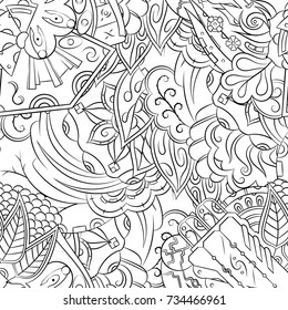 Seamless mehndi vector pattern. Hand-made illustration. Black and white binary pattern, monochrome doodle texture.