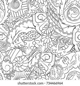 Seamless mehndi vector pattern. Hand-made illustration. Black and white binary pattern, monochrome doodle texture.