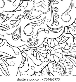 Seamless mehndi vector pattern. Hand-made illustration. Black and white binary pattern, monochrome doodle texture.
