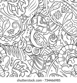 Seamless mehndi vector pattern. Hand-made illustration. Black and white binary pattern, monochrome doodle texture.