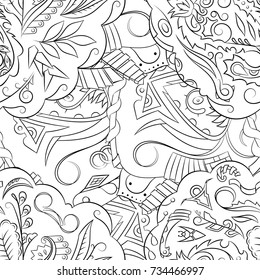 Seamless mehndi vector pattern. Hand-made illustration. Black and white binary pattern, monochrome doodle texture.