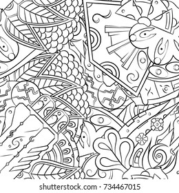 Seamless mehndi vector pattern. Hand-made illustration. Black and white binary pattern, monochrome doodle texture.