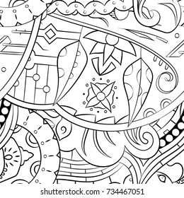 Seamless mehndi vector pattern. Hand-made illustration. Black and white binary pattern, monochrome doodle texture.