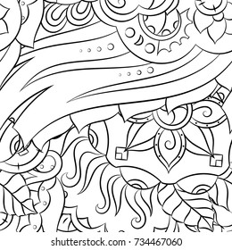 Seamless mehndi vector pattern. Hand-made illustration. Black and white binary pattern, monochrome doodle texture.