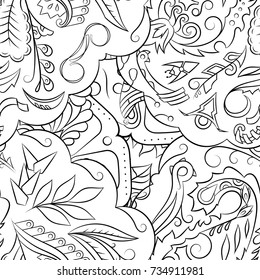 Seamless mehndi vector pattern. Hand-made illustration. Black and white binary pattern, monochrome doodle texture.