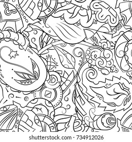 Seamless mehndi vector pattern. Hand-made illustration. Black and white binary pattern, monochrome doodle texture.