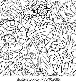 Seamless mehndi vector pattern. Hand-made illustration. Black and white binary pattern, monochrome doodle texture.