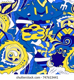 Seamless mehndi vector pattern. Hand-made ethnic illustration. Colorful doodle texture.