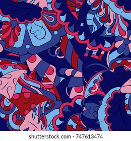 Seamless mehndi vector pattern. Hand-made ethnic illustration. Colorful doodle texture.