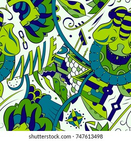 Seamless mehndi vector pattern. Hand-made ethnic illustration. Colorful doodle texture.