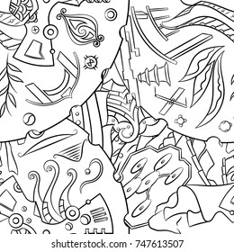 Seamless mehndi vector pattern. Hand-made illustration. Black and white binary pattern, monochrome doodle texture.