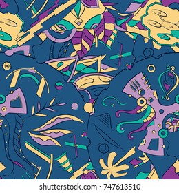 Seamless mehndi vector pattern. Hand-made ethnic illustration. Colorful doodle texture.
