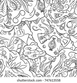 Seamless mehndi vector pattern. Hand-made illustration. Black and white binary pattern, monochrome doodle texture.