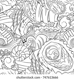 Seamless mehndi vector pattern. Hand-made illustration. Black and white binary pattern, monochrome doodle texture.