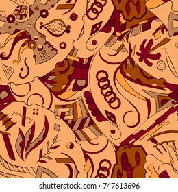 Seamless mehndi vector pattern. Hand-made ethnic illustration. Colorful doodle texture.
