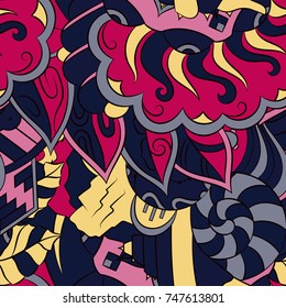 Seamless mehndi vector pattern. Hand-made ethnic illustration. Colorful doodle texture.
