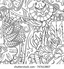 Seamless mehndi vector pattern. Hand-made illustration. Black and white binary pattern, monochrome doodle texture.