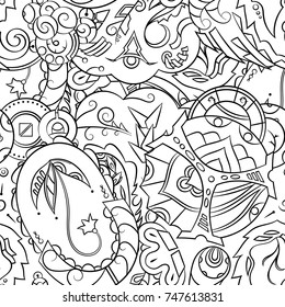 Seamless mehndi vector pattern. Hand-made illustration. Black and white binary pattern, monochrome doodle texture.