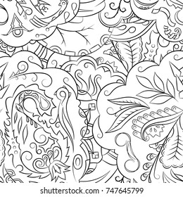 Seamless mehndi vector pattern. Hand-made illustration. Black and white binary pattern, monochrome doodle texture.
