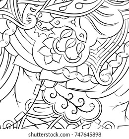 Seamless mehndi vector pattern. Hand-made illustration. Black and white binary pattern, monochrome doodle texture.