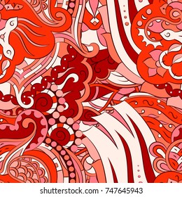 Seamless mehndi vector pattern. Hand-made ethnic illustration. Colorful doodle texture.
