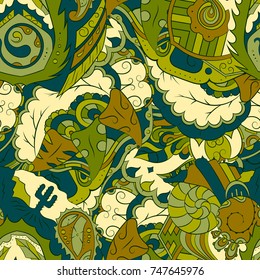 Seamless mehndi vector pattern. Hand-made ethnic illustration. Colorful doodle texture.