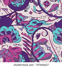 Seamless mehndi vector pattern. Hand-made ethnic illustration. Colorful doodle texture.