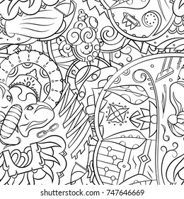 Seamless mehndi vector pattern. Hand-made illustration. Black and white binary pattern, monochrome doodle texture.