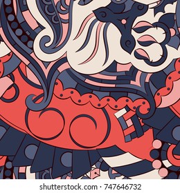 Seamless mehndi vector pattern. Hand-made ethnic illustration. Colorful doodle texture.
