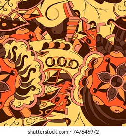 Seamless mehndi vector pattern. Hand-made ethnic illustration. Colorful doodle texture.