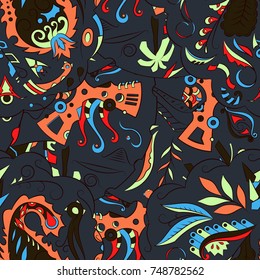 Seamless mehndi vector pattern. Hand-made ethnic illustration. Colorful doodle texture.