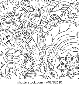 Seamless mehndi vector pattern. Hand-made illustration. Black and white binary pattern, monochrome doodle texture.