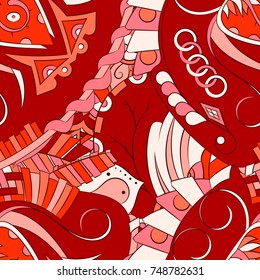 Seamless mehndi vector pattern. Hand-made ethnic illustration. Colorful doodle texture.